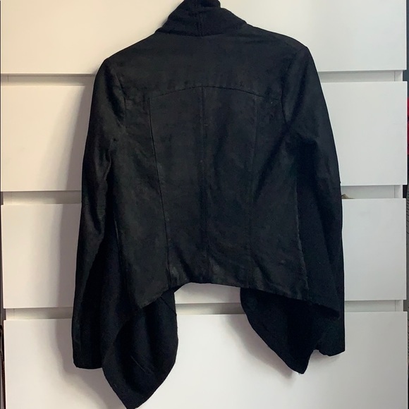 Vince Black Leather & Wool Drape Front Jacket - Picture 2 of 5